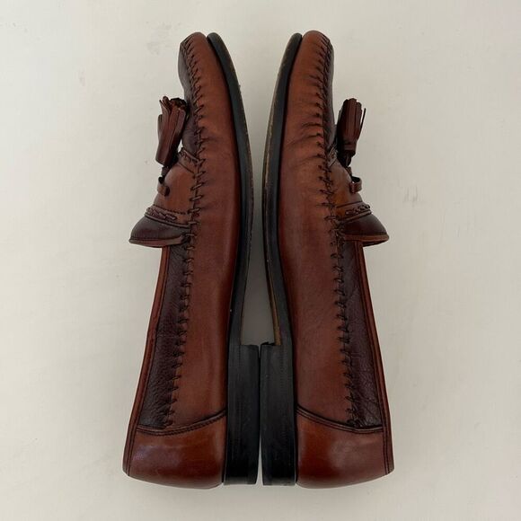 Brass Boot Tassel Leather Loafer Mens 8 W 2-Tone Brown Shoes Moccasins Moc Spain